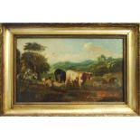 19TH CENTURY ENGLISH SCHOOL, 'Pastoral Scene,' oil on canvas, 30cm x 48cm, in gilt frame.