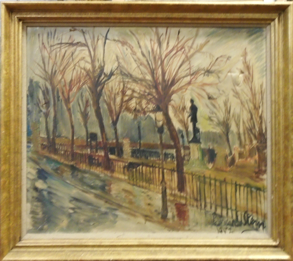 BERNARD STERN, 'Park View', oil on canvas, 1952, signed and dated lower right, 31cm x 61cm, framed.