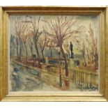 BERNARD STERN, 'Park View', oil on canvas, 1952, signed and dated lower right, 31cm x 61cm, framed.