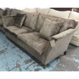 SOFA, three seater, in shimmering bronzed wave patterned upholstery, 220cm L x 100cm D x 85cm H.