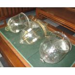 HALL LANTERNS, a pair plus one other, Regency style with etched glass bowls, 45cm H.