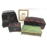 ONYX CIGARETTE BOX, plus three various lacquer boxes, and a framed Baxter print (with faults).