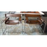 WASSILY ARMCHAIRS, a pair, vintage hand finished leaf brown leather on tubular chrome supports,