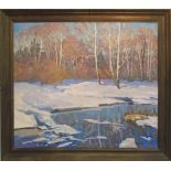 RUSSIAN SCHOOL, 'Winter Landscape', oil on canvas, 1967, signed and dated lower right, 67cm x 78cm,