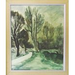 ANDRE DUNOYER DE SEGONZAC (French,1884-1974), 'Landscape with a Bridge', offset lithograph,