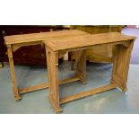 CONSOLE TABLES, a pair, early 20th century, Pugin style gothic, limed oak and parcel gilt,