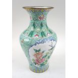 CHINESE CLOISONNÉ BALUSTER VASE, decorated flowering prunus blossoms in reserved panels, 31cm H.