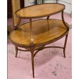 ETAGERE, Edwardian Sheraton revival satinwood and line inlay of oval form, 78cm H x 88cm W x 55cm D.