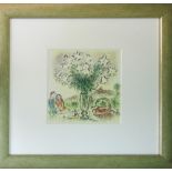 AFTER MARC CHAGALL, 'Flowers on the table', offset lithograph, 29cm x 23cm, framed and glazed.