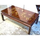 LOW TABLE, Chinese lacquer with gilt foliate and bird decorated rectangular top,