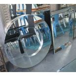 MIRRORS, a pair, of contemporary design one circular, the other rectangular, 82cm and 80cm x 60cm.