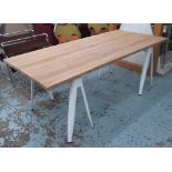 TOLIX STYLE TRESTLE TABLE, wooden top on metal white supports, 190cm x 90cm x 74cm H.