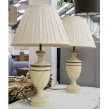 TABLE LAMPS, a pair, urn shaped in a marble effect finish, with shades, 57cm H.