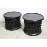 BAMALEKE STOOLS, a pair, ensuite with previous lotm each 55cm diam. x 41cm H.