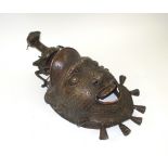 BAMOUN BRONZE FACE MASK, Cameroon, 46cm H x 24cm W max.