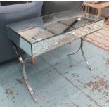 MIRRORED DESK, with two drawers below on chromed metal supports, 101cm x 50cm x 77cm H.