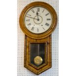 WALL CLOCK, Victorian walnut with enamelled face, inscribed 'J.