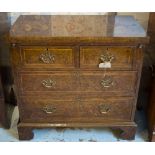 BACHELORS CHEST, George I design burr walnut with foldover top above two short and two long drawers,