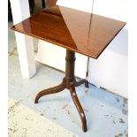 TRIPOD TABLE, 19th century mahogany with rectangular top on turned pedestal,