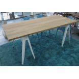 TOLIX STYLE TRESTLE TABLE, wooden top on metal white supports, 190cm x 90cm x 74cm H.