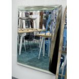 WALL MIRROR, contemporary with bevelled glass, 77cm x 103cm.