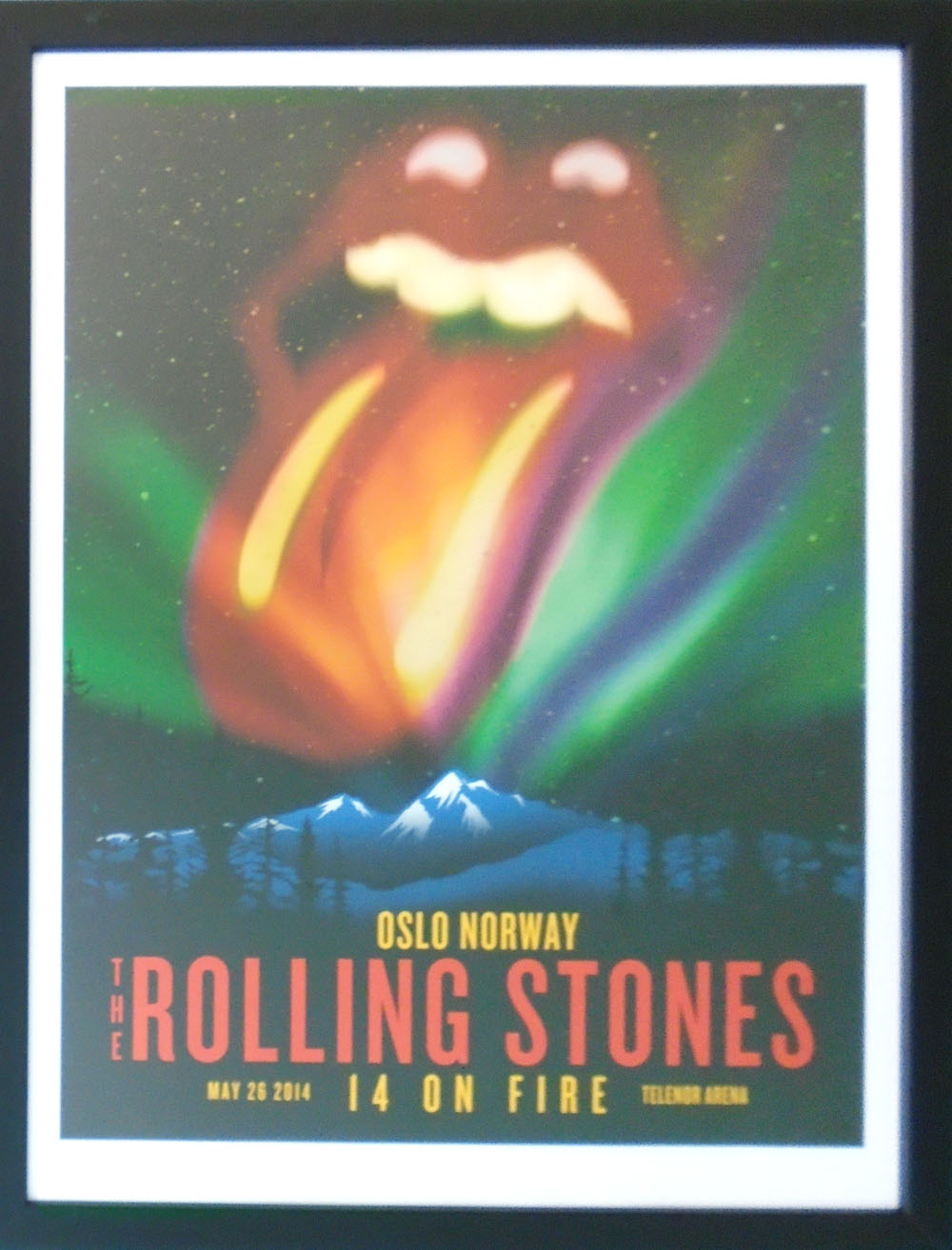 ROLLING STONES POSTER, for Oslo Norway concert, 2 out of 50, with tongue embossed logo, 58cm x 43cm,