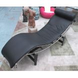 LE CORBUSIER STYLE LOUNGER, in black faux leather on metal supports, 160cm L.