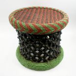 BAMILEKE BEADED STOOL, Cameroon, 46cm diam. x 40cm H.