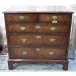 CHEST, early 19th century English Queen Anne figured walnut with two short and three long drawers,