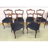 DINING CHAIRS, set of six, Victorian, rosewood, with shaped open backs, newly upholstered seats,