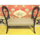 WINDOW SEAT, part Victorian mahogany with chair back ends and grey upholstery, (adapted) 102cm W.