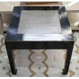 SIDE TABLE, Asian black lacquer with inlaid marble top, 60cm W x 60cm D x 52cm H.