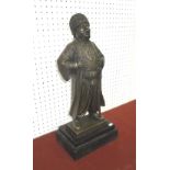 BRONZE STATUE, of a Russian man, on a marble base, 47cm H.