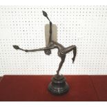 BRONZE STATUE OF A DANCER, Art Deco style on marble base, 45cm H.