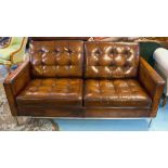 SOFA, 1970's button tan brown leather cushion upholstered on chromed supports, 159cm W.