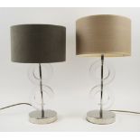 BERTIE TABLE LAMPS, a pair, by Porta Romana with differing shades, 48cm H.