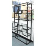 DISPLAY STAND, Pierre Vandel black/silvered frame with staggered shelves,