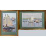 YURI GUSEV (Russian, b.1928), 'Sailing Boats', 1951, oils on board, 24cmx 33cm, framed.