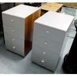 BEDSIDE CHESTS, a pair, Italian brushed lacquered silvered metal and teak each with four drawers,