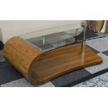 LOW TABLE, 1970's designer teak and glass with chrome support, 123cm x 60cm D x 40cm H.