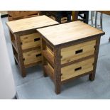 LOW BAMBOO BEDSIDE DRAWERS, a pair, Asian style,