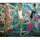EVGENI HANDUSENKO (Ukrainian), 'Sports Stars', triptych, oil on canvas, signed lower right,