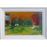 YURI KUCHINOV (Russian), 'Chicken Yard', oil on canvas, 25cm x 40cm, framed.