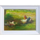 YURI KUCHINOV (Russian), 'Chicken', oil on canvas, 25cm x 40cm, framed.