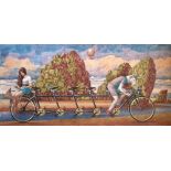 ALEXANDR ANOKHIN (Ukrainian), 'Bicycle Ride after Carnival', oil on canvas, signed lower right,