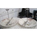 PLAFONNIERS, a pair, of substantial proportions, Art Deco style, alabaster with steel hangings,