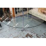 DINING TABLE, circular glass top on a perspex base, 153cm diam. x 77cm H.