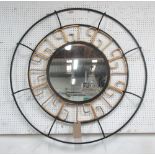CONTEMPORARY WALL MIRROR, round central plate within black and gilt painted metal frame, 120cm diam.
