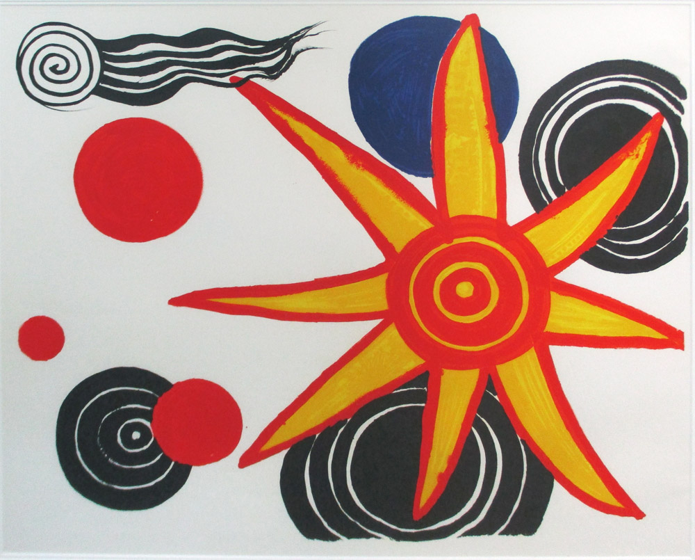 ALEXANDER CALDER, 'Stars and sun', lithograph, circa 1973, 54cm x 36cm, framed and glazed.