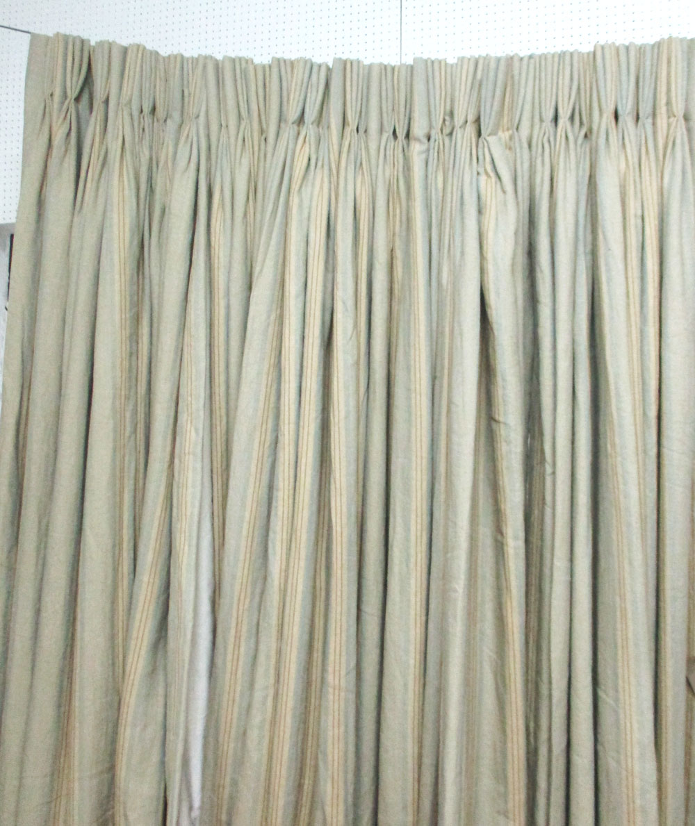 CURTAINS, two pairs, striped, lined and interlined, one pair each curtain,